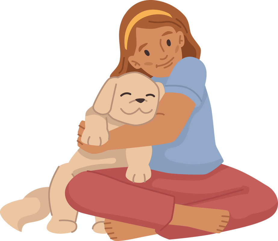 Girl Child Cuddling Puppy, Kid with Dog